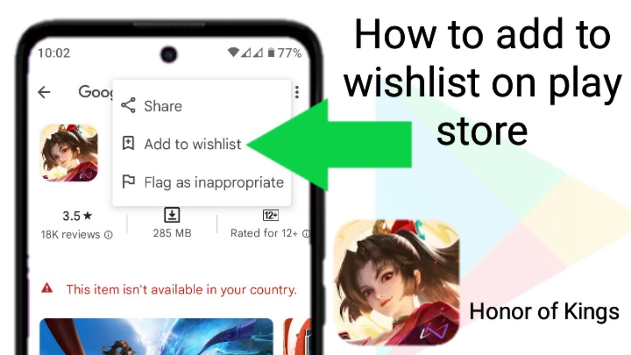 how to add to wishlist Honor of Kings in google play store - YouTube