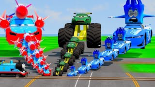 Big &amp; Small Blue McQueen Vs Lightning McQueen Cars Vs Thomas Train Vs Portal Vs Cars_Beamng.drive
