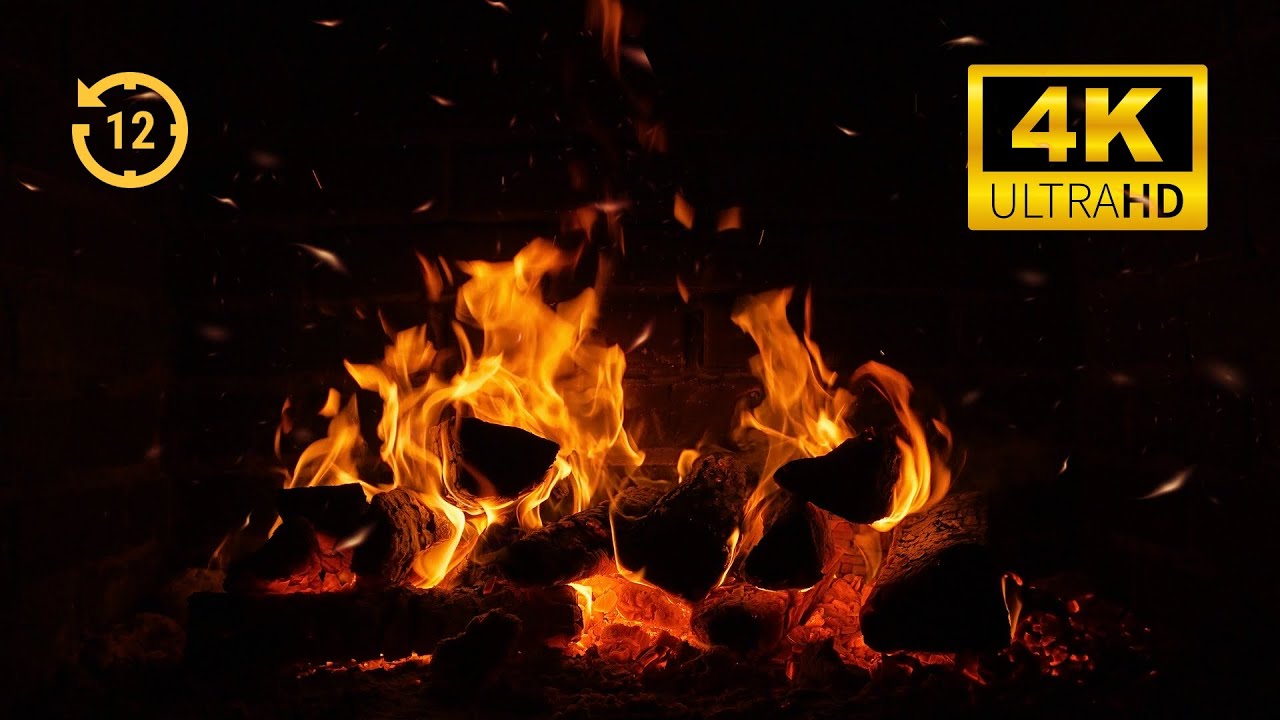 Cozy Fireplace 4K (12 HOURS). Fireplace with Crackling Fire Sounds. Fireplace Ambience 🔥