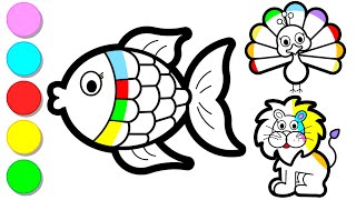 Draw and paint colorful Fish and two happy friends step by step | Art tips for kids | Toddlers