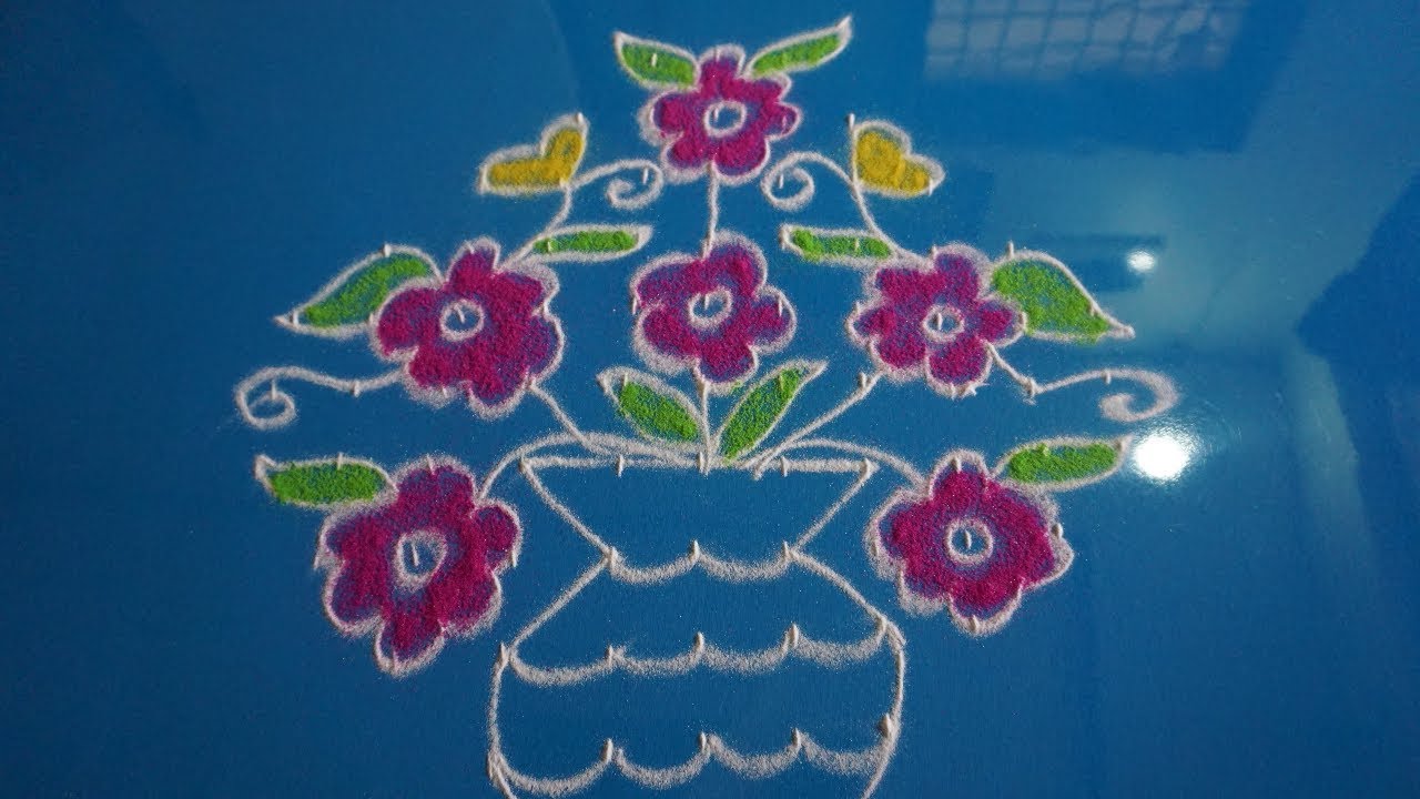 Flower Pot Rangoli Design Simple flower pot rangoli designs for sankranthi || Rangoli World - YouTube
