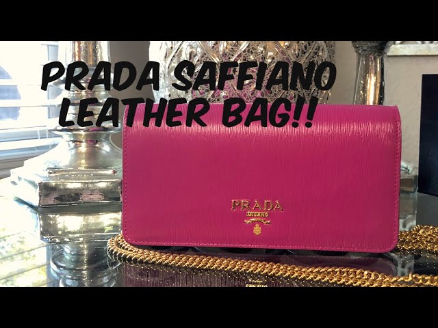 Outfit ideas - How to wear Prada Saffiano Wallet on a Chain, Pink (Peonia)  - WEAR