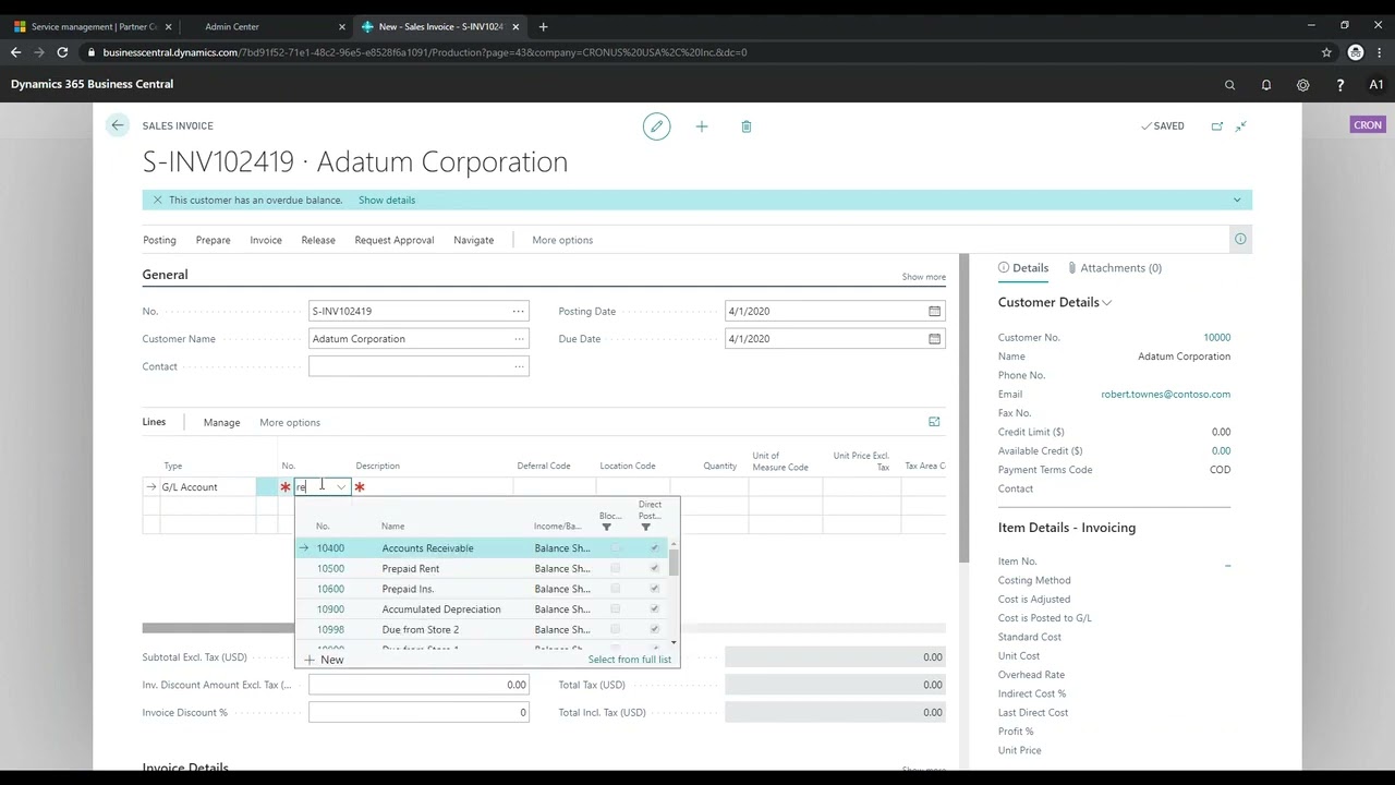 Microsoft Dynamics Business Central - Create a Sales Invoice