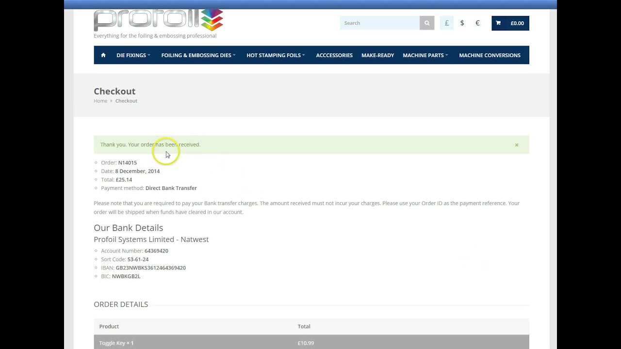 Profoil Create An Order To Pay By Bank Transfer bacs YouTube