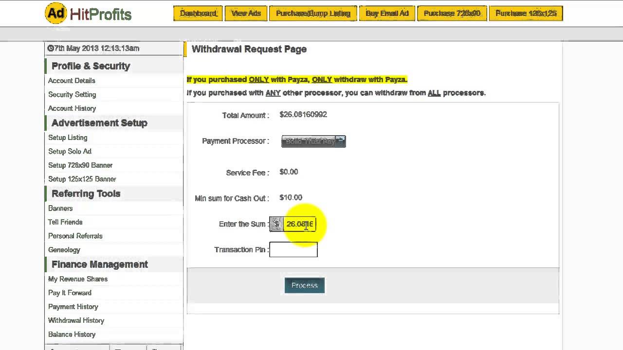 How to make a withdrawal AHP  " Same Day Payments"