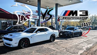 2024 BMW M3 COMP G80 vs 2022 CHALLENGER HELLCAT ROLL RACE!
