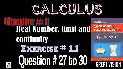 Calculus by Sm Yusuf. Ch# 1 Real Numbers, Limit and continuity. Exercise 1.1 Question # 27 to 30.