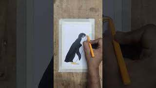 How to make penguin drawing🐧acrylic color🖌+plastic crayon🖍 easy step by step #art #drawing #shorts
