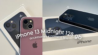 iphone 13 (midnight) aesthetic unboxing  accessories + camera test✨