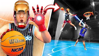 1v1 Trampoline Basketball but Using Only Gadgets!