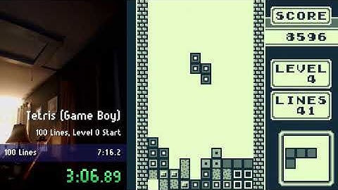 Tetris (GB) 100 Lines, Level 0 Start, 6:58 RTA