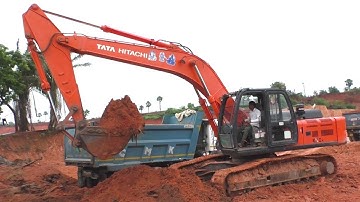 Giant TATA Tipper Dump Truck 2523 | TATA Hitachi JCB Excavator Loading Red Soil Into Lorry video