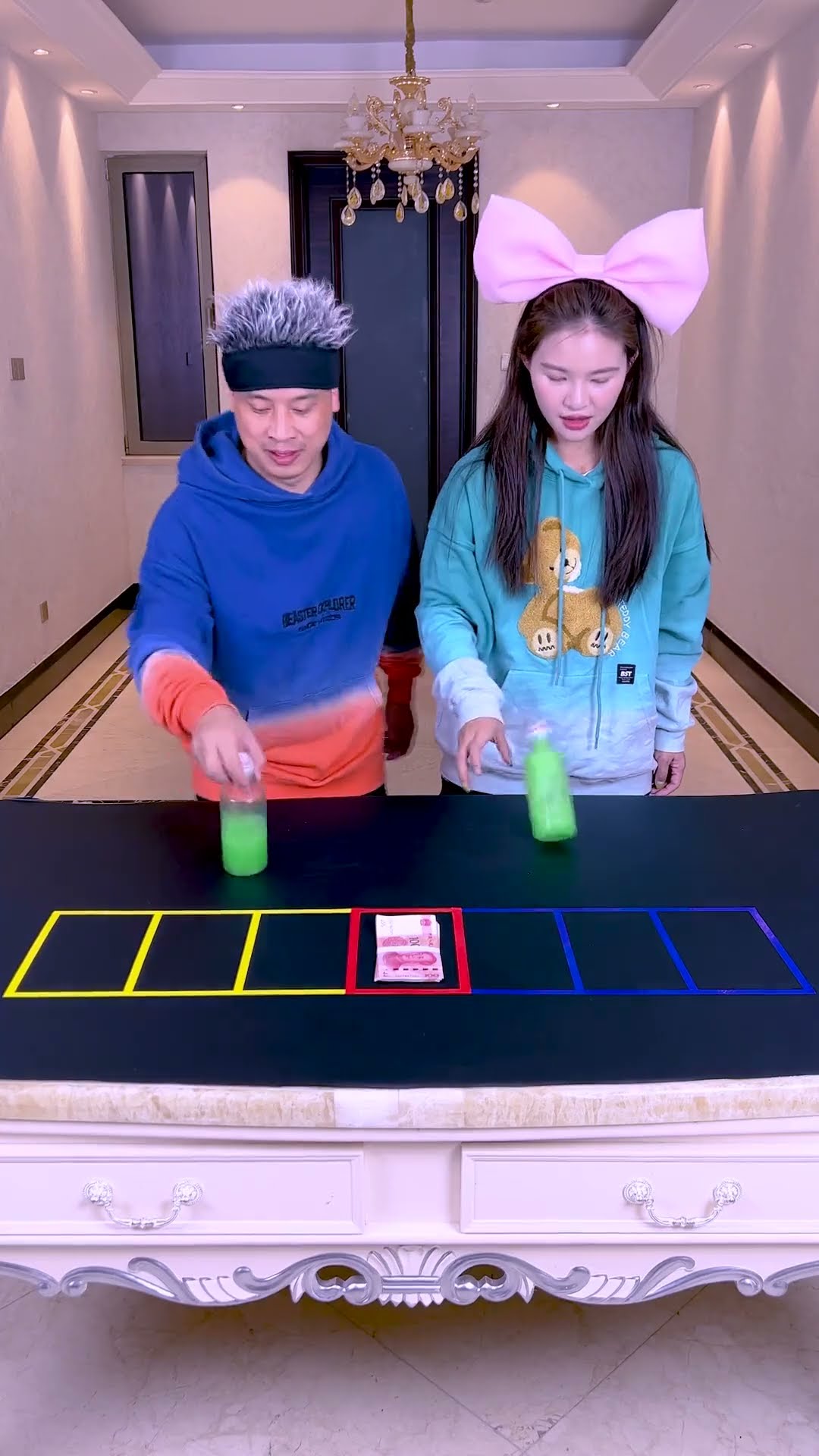 Stand The Bottle! The Winner Will Get A Reward~#Funnyfamily#Partygames#Shorts#Challenge