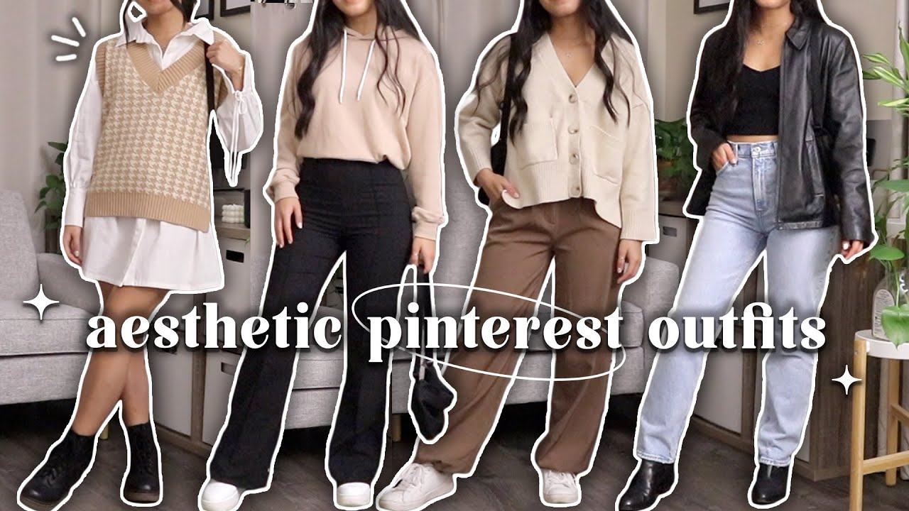 recreating aesthetic pinterest outfits w/ my old clothes 🤎☁️ - YouTube