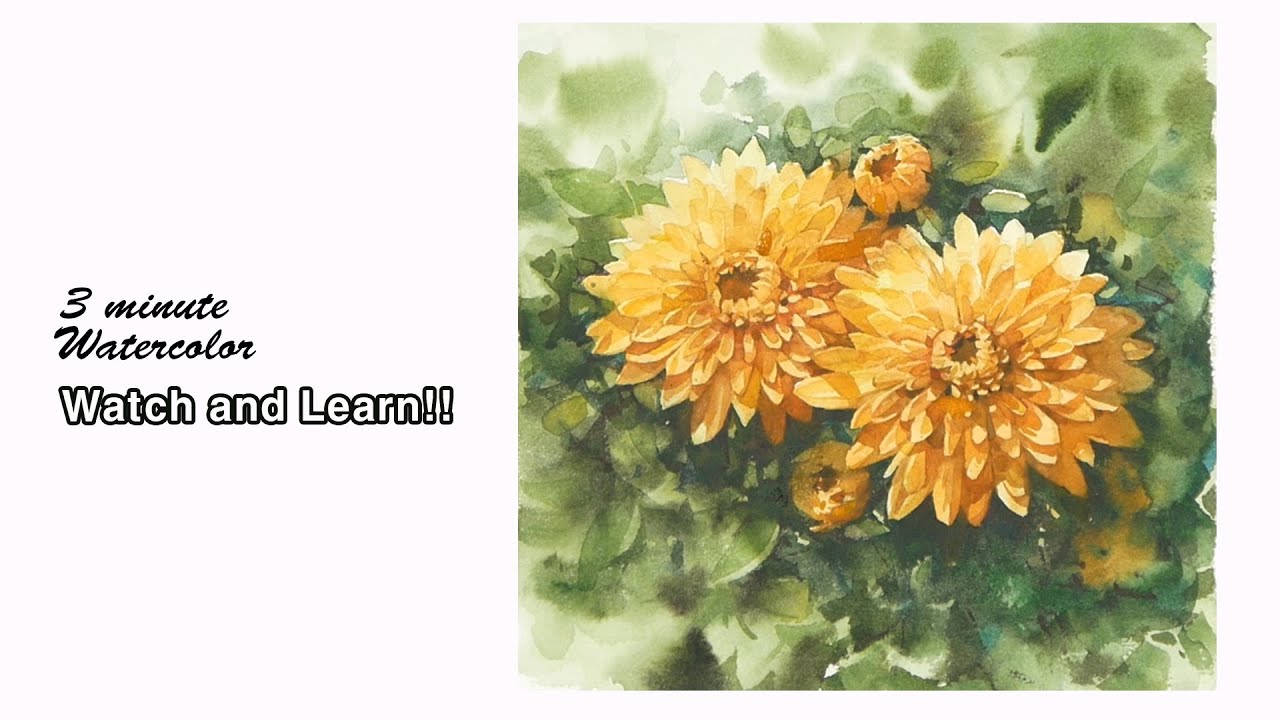 [ 3 minute Watercolor - Watch and Learn ] Yellow chrysanthemum. NAMIL ART