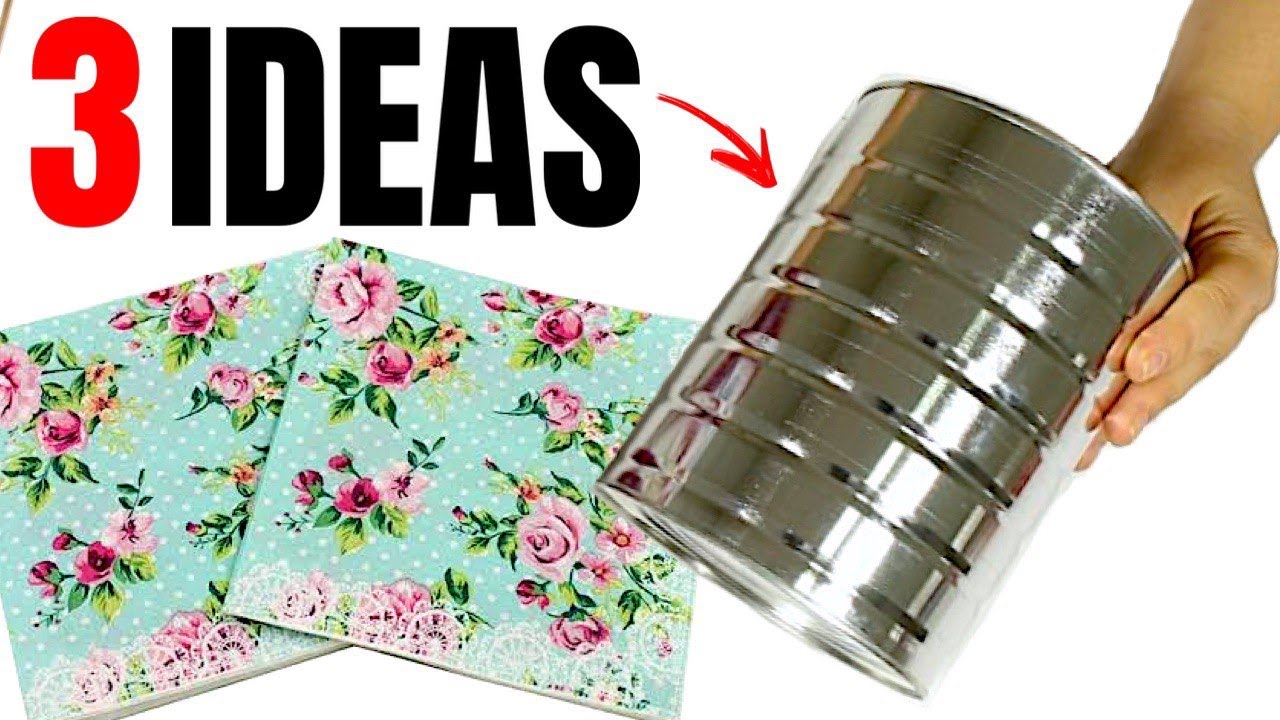 3 IDEAS DE RECICLAJE CON DECOUPAGE Y SERVILLETAS EN LATAS  SHOW DE MANUALIDADES
