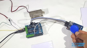 RC522 Funcionamiento de lector RFID con arduino, shield de relevadores y solenoide para puerta.