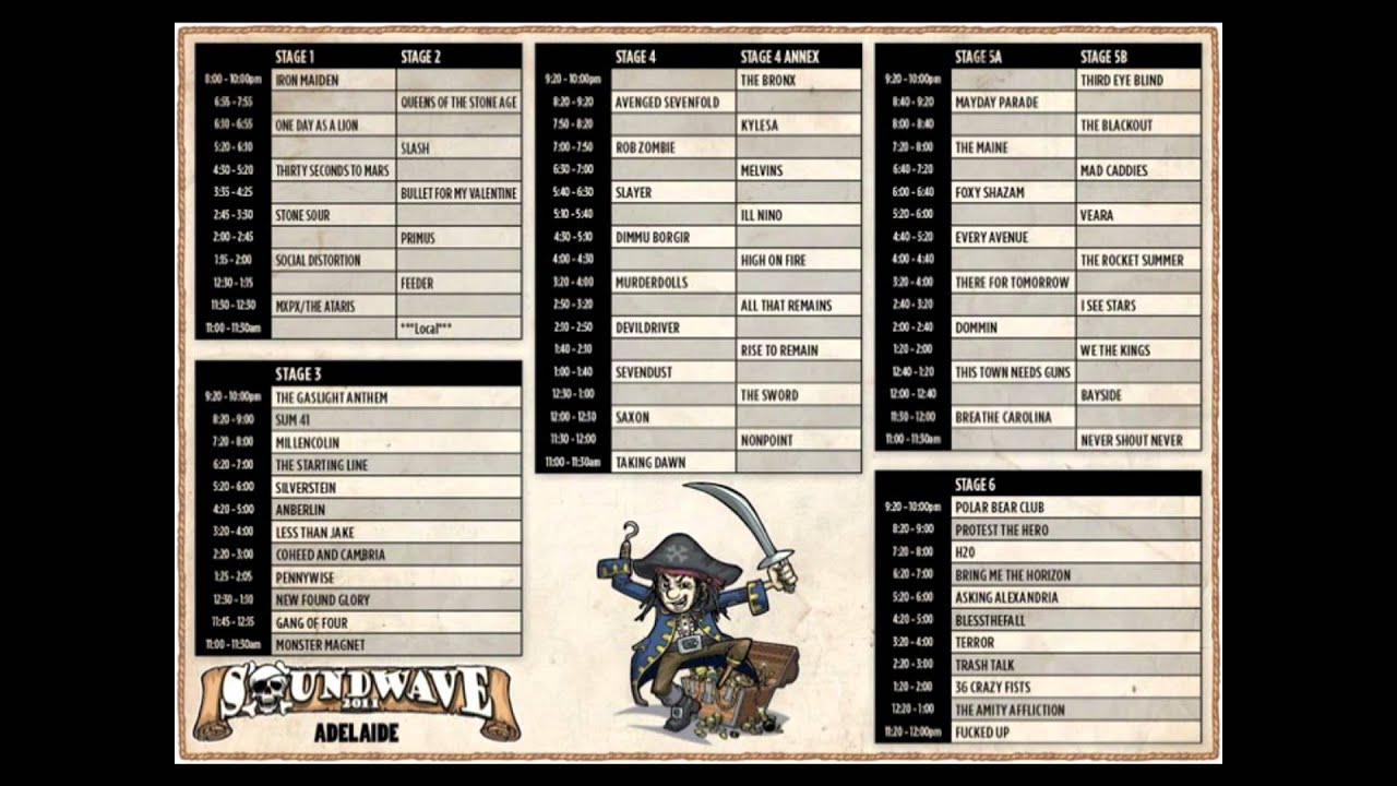 Soundwave 2011 Timetable * PLAN* Adelaide AUSTRALIA YouTube Soundwave 2011 Timetable * PLAN* Adelaide AUSTRALIA YouTube
