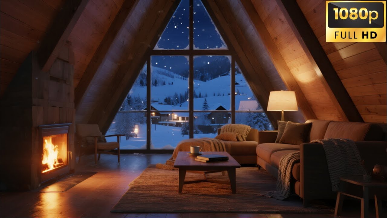🔥 Peaceful Snowy Cabin with Warm Fireplace Glow ❄️ Cozy Winter Ambience for Sleep