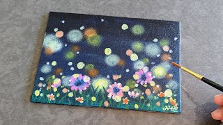 Fireflies painting ideas / How to paint a Bokeh background / painting tutorial for beginners44