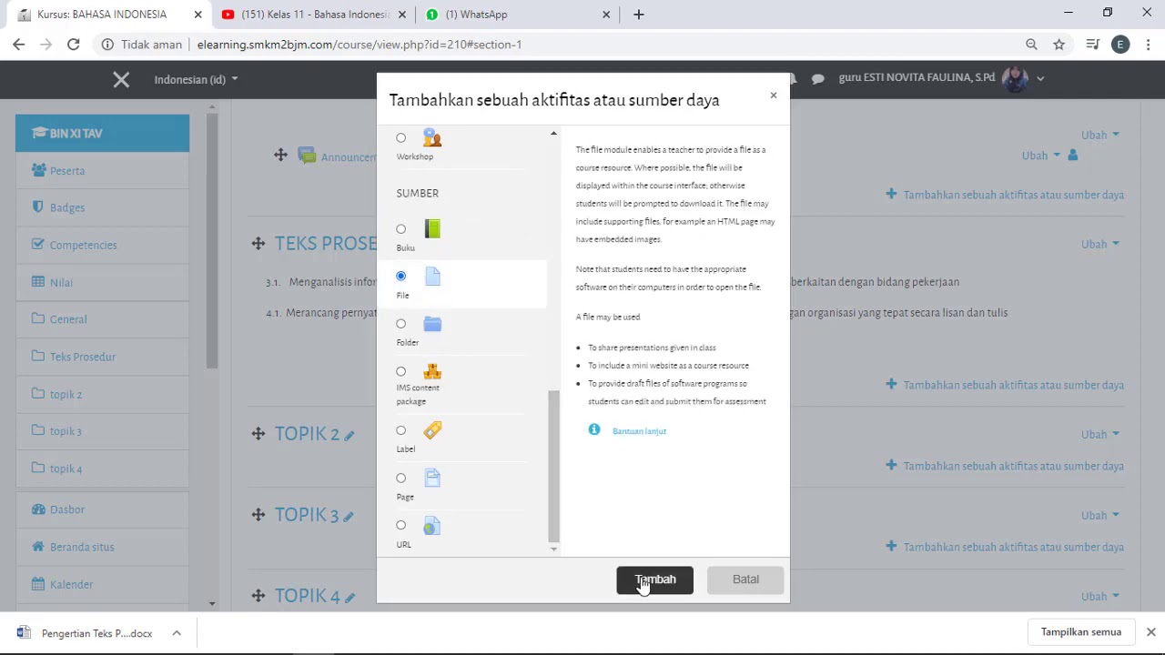 Tutorial Menambahkan Materi dalam kelas E-Learning - YouTube