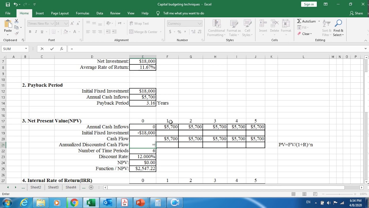 capital budgeting excel assignment