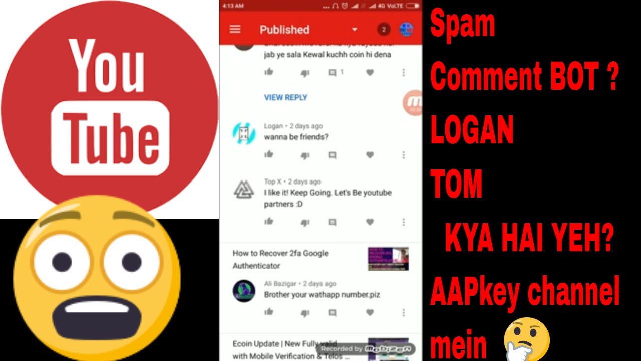 Youtube ka kya hai Spam,Logan Topx logan comment bot | यूट्यूब चैनल ...