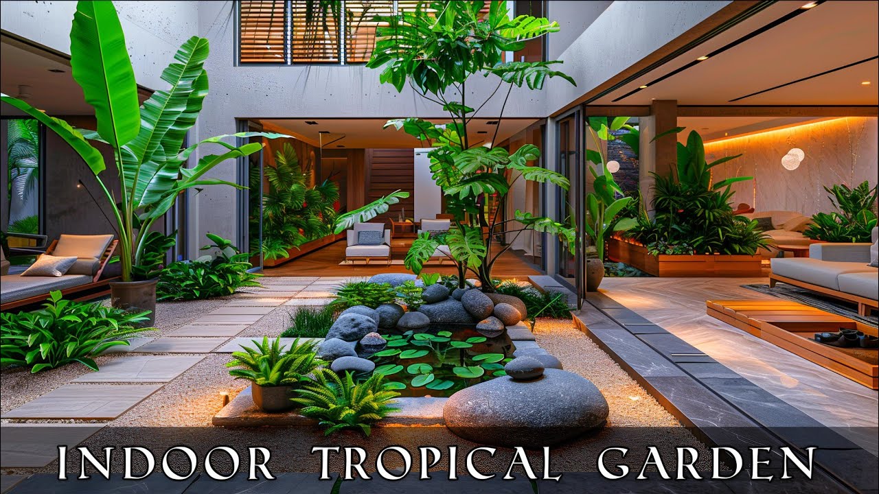 Modern Tropical Courtyard Garden in the Center of an Open Plan Living ...
