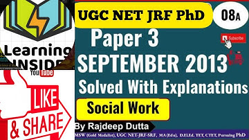NTA UGC NET/JRF/PhD I Social Work I Previous Years Questions I Paper 3 September 2013 I Day 08A