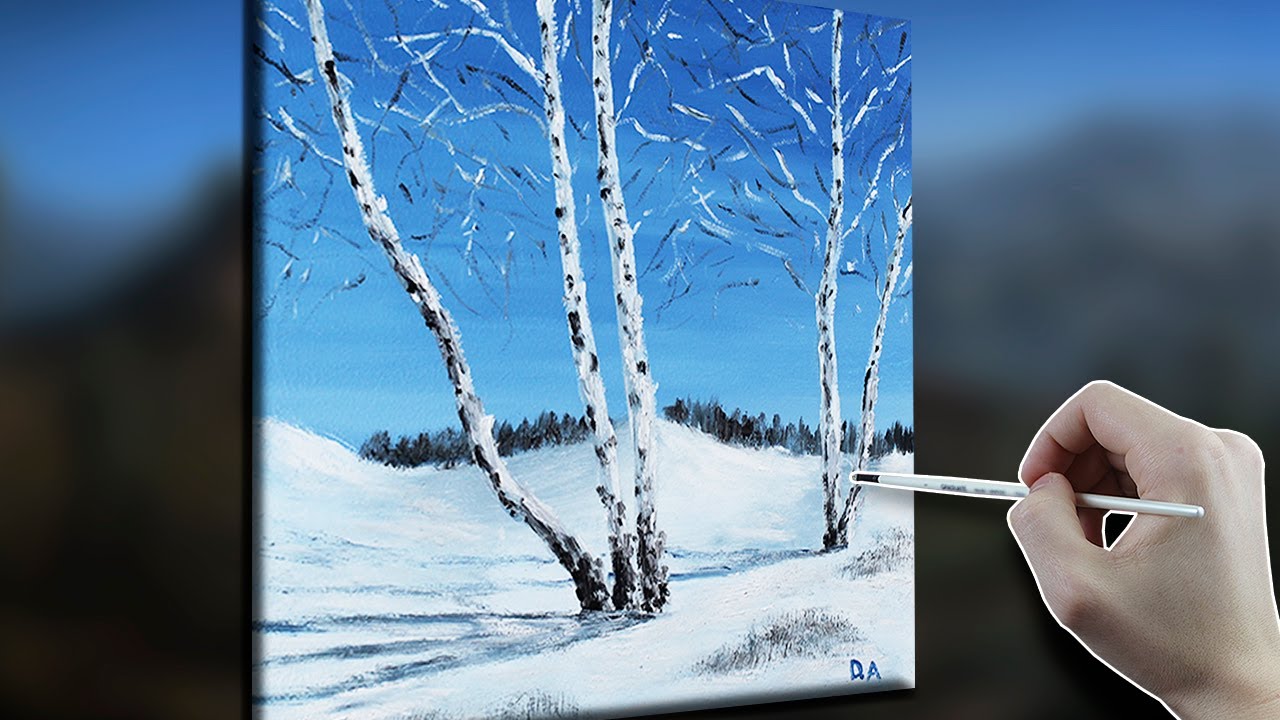 Birch trees in winter | How to paint a birch trees | Oil painting ...