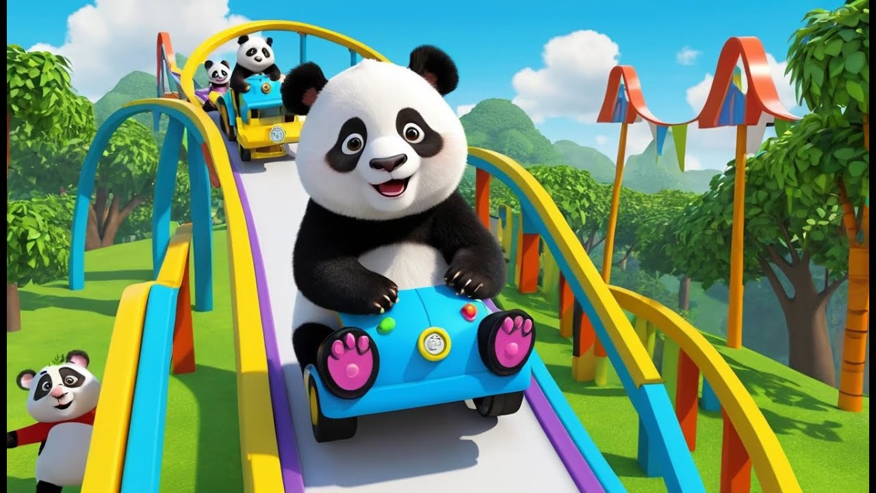 Panda Rides a Roller Coaster | 3D Animated Nursery Rhyme for Kids