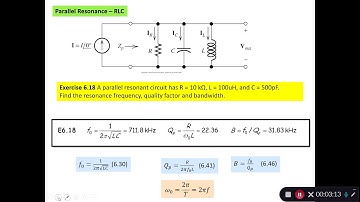 ELEC2 2020 week 40 video 11 Exercise 6. 18 parallel resonance