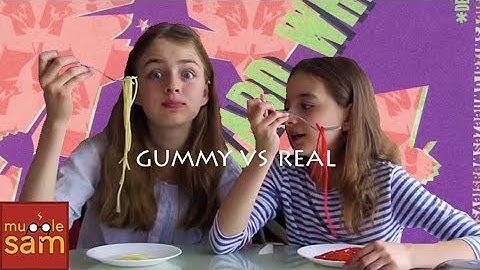 Sophia and Bella in GUMMY vs REAL Food Challenge on Mugglesam