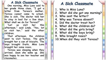 A Sick Classmate: Reading Comprehension Level 1