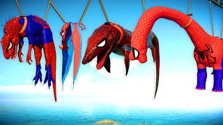 Jurassic World Evolution 2 - Spider Man I-Rex vs Spider Man Mosasaurus vs Spider Man Brachiosaurus