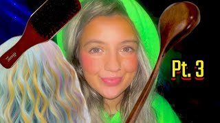 ASMR LIVE pt. 3 💚💚 — wooden spoon, hair brushing, & mouth sounds!
