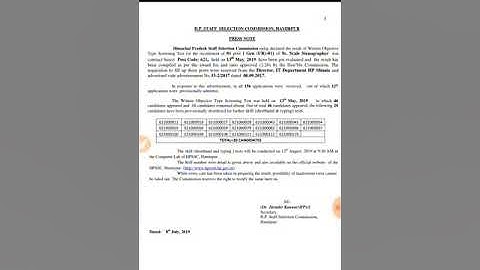 HPSSC ANNOUNCED RESULT OF WRITTEN OBJECTIVE TEST-Sr.SCALE STENOGRAPHER (POST CODE-621)