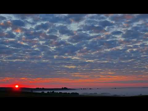 Sunrise Time Lapse, Dawn, Landscape, Valley, Fog, Clouds, Background video, VJ Loop, Video Footage