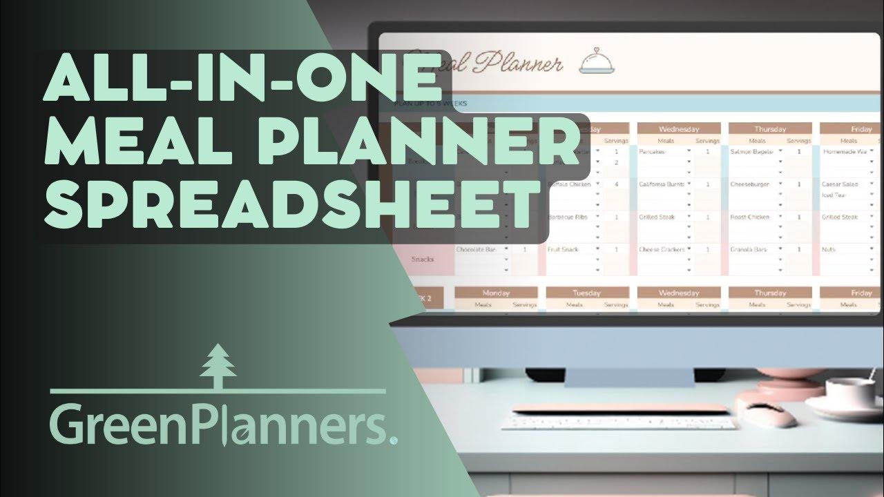 Meal Planner Google Sheets. Includes Automatic Grocery List, Dish price