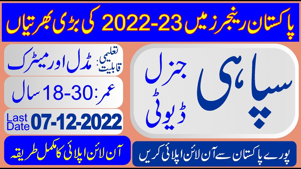 Ranger Jobs 2022-23 Online Apply | Punjab Rangers Online Registration 2022 | Rangers Jobs 2022-23