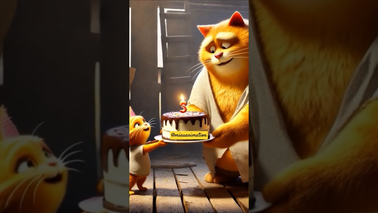 father works hard to give children a birthday cake 