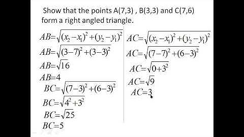 showing right angled triangle using distance formula