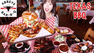 TEXAS BBQ MUKBANG 먹방 GIANT MEAT BURGER, BEEF BRISKET, PORK RIBS, PULLED PORK, BURNT ENDS, CHICKEN