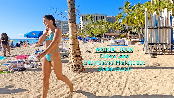 (4K) Waikiki Walking Tour of Duke's Lane The International Market Place and The Beach in Hawaii 2022
