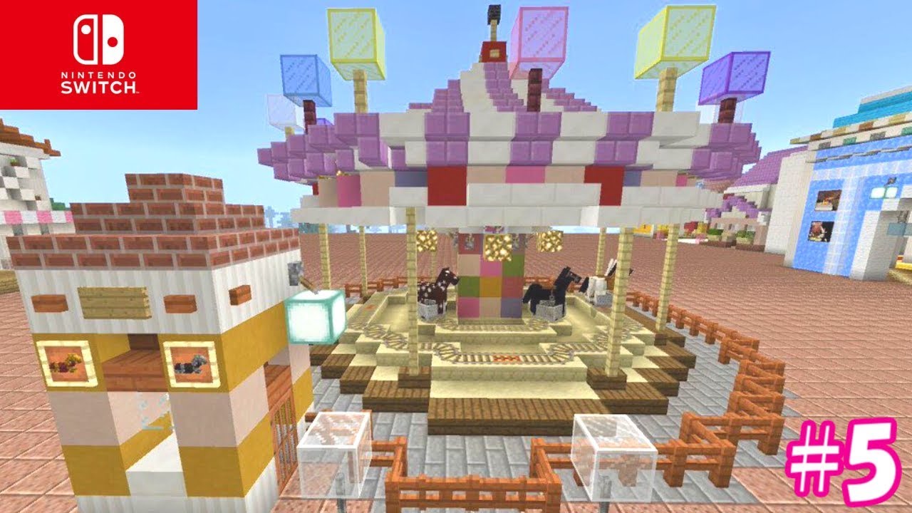 マインクラフト 一大アトラクション完成 5 Minecraft 建築 メリーゴーランド トロッコ Youtube