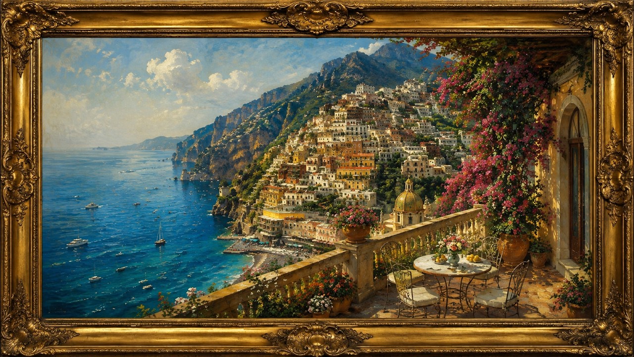 Antique Amalfi Coast Painting | Beautiful Italian Landscape Art in
