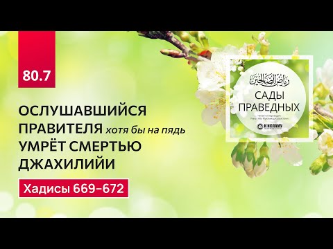 80.7 Сады праведных. ОСЛУШАВШИЙСЯ ПРАВИТЕЛЯ хотя бы на пядь УМРЁТ СМЕРТЬЮ ДЖАХИЛИЙИ. Хадисы 669-672