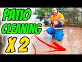 Patio cleaner with sodium hypochlorite and hot power washing