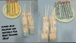 Dipped Rice Krispies and Pretzels for a Baby Shower (boy)