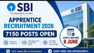 STATE BANK OF INDIA APPRENTICE RECRUITMENT ONLINE FORM 2026#SBI APPRENTICE JOBS ONLINE FORM 2026